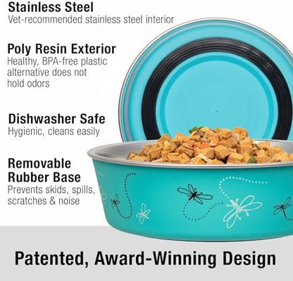 Loving Pets Bella Dog Bowls- Stainless Steel Dog & Cat Bowls - Spill Proof Dog Food Bowl, Cat Bowl, Puppy Essentials & Pet Supplies Great for Home & Travel (Small 10-20 lbs, Dragonfly) - Image 2