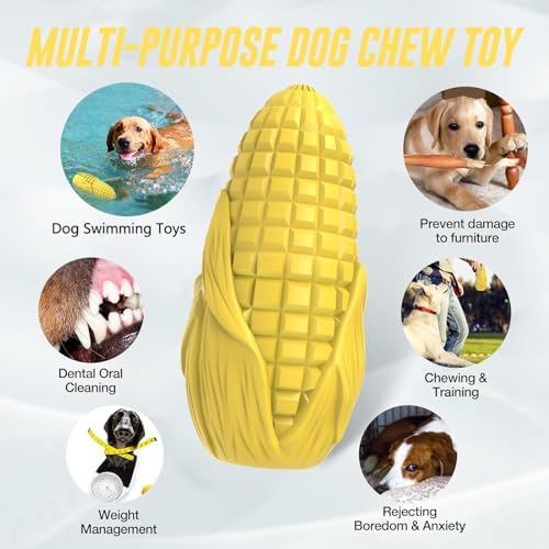 Dog Chew Toys for Aggressive Chewers,Idestructible Tough Durable Squeaky Interactive Dog Toys，Durable Dog Teeth Cleaning Toy for Medium Large Breeds，Corn Stick Toy (Yellow) (Pack of 2) - Image 2