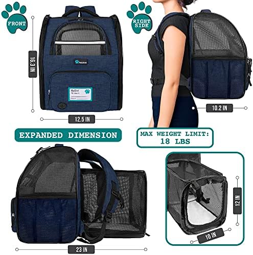 PetAmi Expandable Dog Backpack Carrier for Cats & Pets, Breathable Cat Carrier Backpack with Top Window & Multi-Entry, Ventilated Foldable Travel Carrier for Small Medium Pets up to 18 lbs, Navy - Image 2