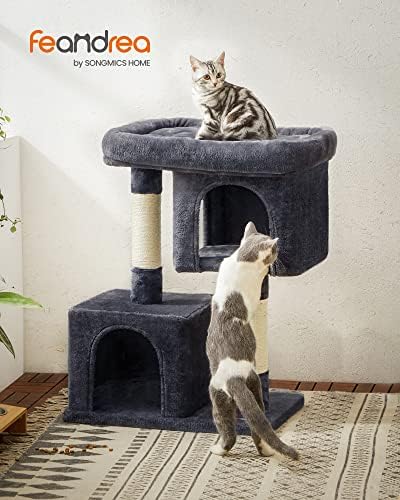 Feandrea Cat Tree, 33.1-Inch Cute Cat Tower, Plush Kitten Condo, Smoky Gray - Image 2