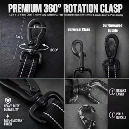 3-in-1 Hands Free Double Dog Leash with Detachable Pouch,Waist Dog Leash for 2 Dogs with Reflective Stitches 4 Comfortable Padded Handles Shock Absorbing Bungee,Tangle Free for Walking Jogging Hiking - Image 3