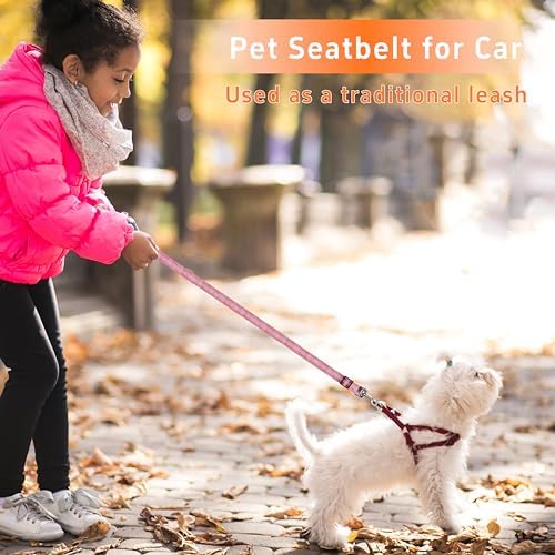 Seyezo Dog Car Seat Belt for Car, 2 Piece Set Retractable Dog Car Harness Adjustable Reflective Dog Seatbelt for Vehicle Headrests, Dog Safety Restraint Seatbelt Heavy Duty& High Elastics, Pink - Image 5