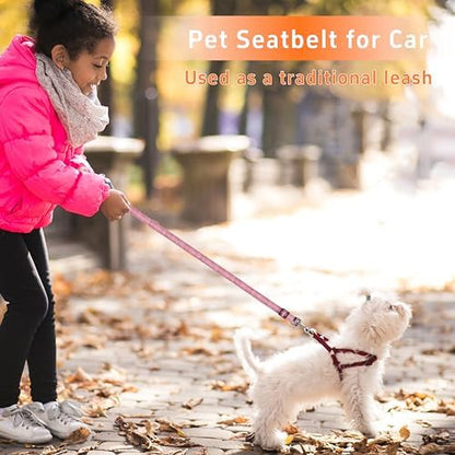 Seyezo Dog Car Seat Belt for Car, 2 Piece Set Retractable Dog Car Harness Adjustable Reflective Dog Seatbelt for Vehicle Headrests, Dog Safety Restraint Seatbelt Heavy Duty& High Elastics, Pink - Image 5