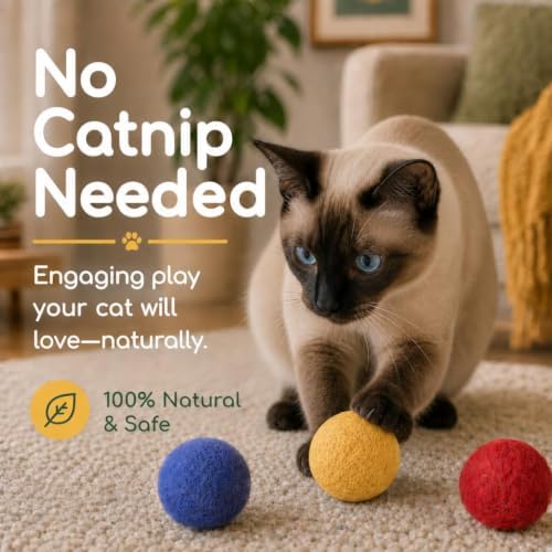 Wool Cat Balls - Safe Silent Felt Ball Toys - Fun Colorful Soft Quiet Wool Kitty Toys - Unique for Cat Lovers - 6 PCS Hand Made in Nepal - Image 2