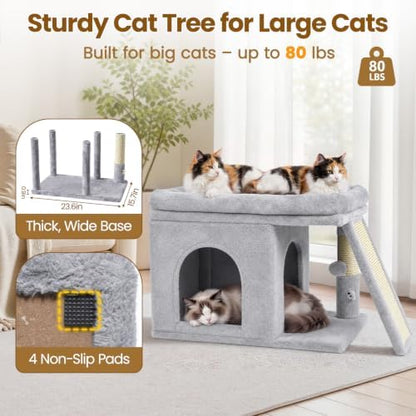 Cat Tree Tower with Scratching Post for Large Kitty, Light Grey - Image 3