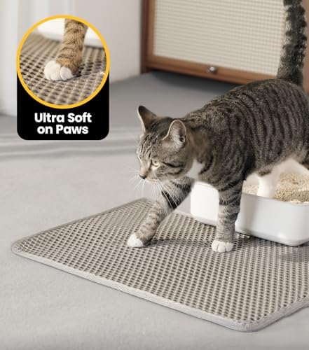 Cat Litter Trapping Mat, 27"x19" Universal Fit Litter Box Floor Mat, Hexagon Grids & Anti-Leak Base, Machine Washable, Non-Slip Kitty Mat for Most Homes, Gray - Image 5