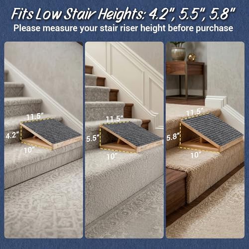 Dog Ramp for Stairs 3 Pack - Adjustable Wooden Stair Wedges for Small Dogs, Foldable Indoor Dog Stair Ramp with Triangular Support and Non-Slip Pads for Senior and Short-Legged Pets - Image 4