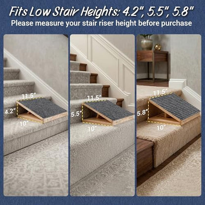 Dog Ramp for Stairs 3 Pack - Adjustable Wooden Stair Wedges for Small Dogs, Foldable Indoor Dog Stair Ramp with Triangular Support and Non-Slip Pads for Senior and Short-Legged Pets - Image 4