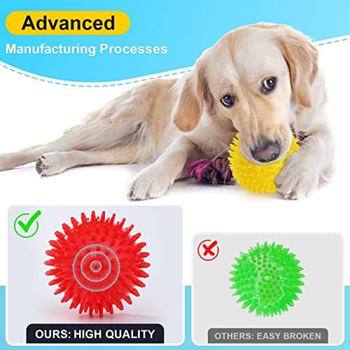 VITEVER 3 Colors 4.5” Heavy Duty Squeaky Dog Toy Balls for Medium Large Dogs, Dog Chew Toys for Teething, Spiky Balls for Aggressive Chewers, Durable Toys for Teeth Cleaning and Training - Image 4