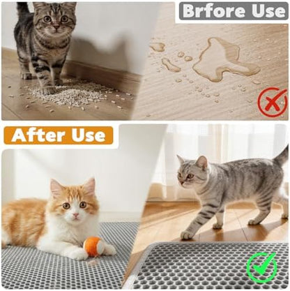 Cat Litter Mat 46"x26", Double Layer Waterproof Litterbox Mat, Gray - Image 3