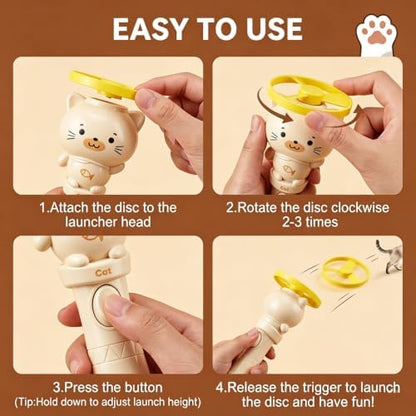 Cat Fetch Toy Flying Disc Cat Propeller Toy Set 2 Launchers 19 Discs 8 Springs Glow in the Dark Fast Reload Interactive Launcher for Indoor and Outdoor - Image 6