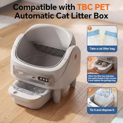 Litter Bags for Automatic Cat Litter Box, Replacement Self-Cleaning Cat Litter Box Liners, 4 Rolls Drawstring Trash Bags, Cat Litter Bags of 22×11 Inches（80 Counts/4 Packs） - Image 4