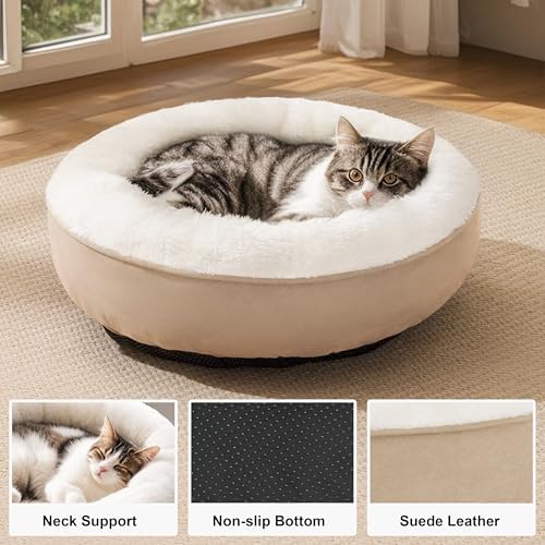 Love's cabin Round Donut Cat and Dog Cushion Bed, 20in Pet Bed for Cats or Small Dogs, Anti-Slip & Water-Resistant Bottom, Super Soft Durable Fabric Pet beds, Washable Luxury Cat & Dog Bed Camel - Image 2