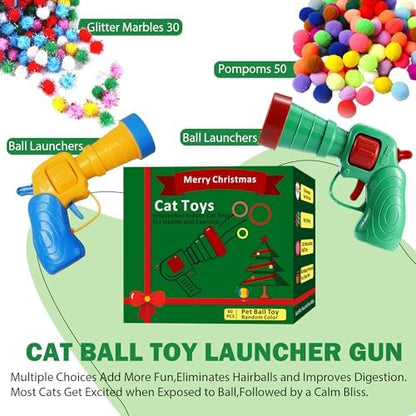 82Pcs Cat Toys Gun Launcher,Cat Toy Ball Launcher Gun，Cat Toy Launchers，Low Noise Interactive Cat Ball Launcher Gun，30 Pcs Sparkle Pom Pom Balls for 50Pcs Pom Pom Balls - Image 3