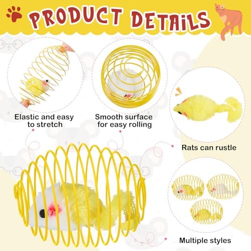 Jecery 5 Pcs Cat Toys Spring,Yellow Mouse,Yellow - Image 3
