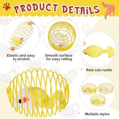 Jecery 5 Pcs Cat Toys Spring,Yellow Mouse,Yellow - Image 3