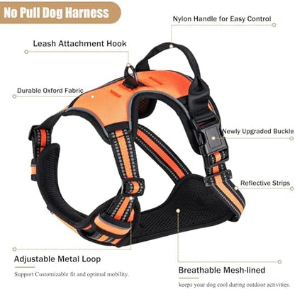 No Pull Dog Harness, Adjustable Reflective Front Clip Pet Vest with Easy Control Handle for Medium Large Dogs (Orange,M) - Image 2
