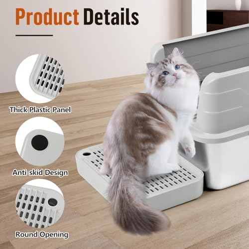 Cat Litter Box Step with Filter Function, Non-Slip Cat Step, Light Grey - Image 4