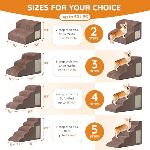 Ahpmeoa Dog Stairs for Small Dogs 11.8" H, Dog Ramp for Bed, 2-Step, Coffee - Image 2