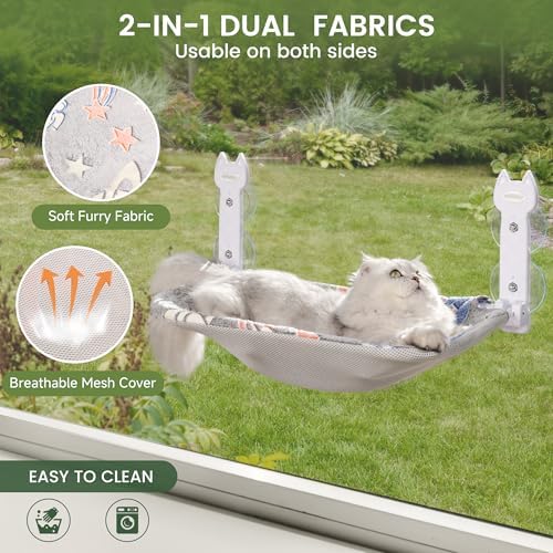 HiPetpy 2-Pack Large Cat Window Perch, Cordless Foldable Cat Hammock - Image 2