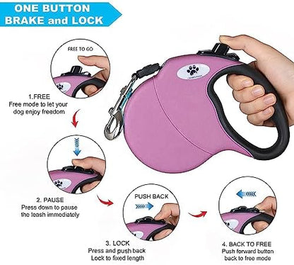 16 ft Retractable Dog Leash for Large Dogs up to 44 lbs,Tangle-Free Nylon Tape,Pink M - Image 3