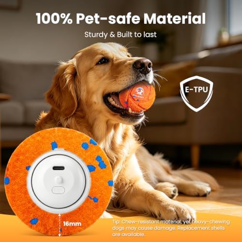 Smart Interactive Dog Toys - Auto Bouncing & Rolling Ball, 3 Interactive Modes, Chew-Resistant E-TPU Material, IPX7 Waterproof, Smart Chase Pet Toy Ball for Medium and Large Dogs - Orange - Image 3