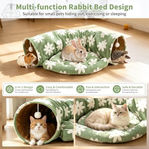 BWOGUE Bunny Tunnel Bed, 2-in-1 Collapsible Rabbit Tunnel Hideout with Mat - Image 4