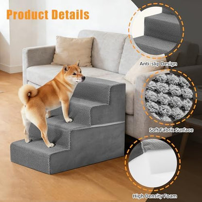 4-Step Dog Stairs for Large Dogs and Cats, 18in H Dog Steps, Gray - Image 2
