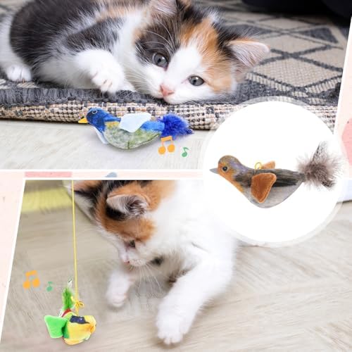 3Pcs Flying Bird Cat Toys, Interactive Chirping Bird Cats Feather Toys - Image 4