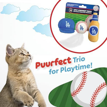 BEST PLUSH CAT TOY MLB LOS ANGELES DODGERS Complete Set of 3 piece Cat Toys filled with Fresh Catnip. Inc: 1 Baseball Cap Cat Toy, 1 Baseball Cat Toy with Feathers & 1 Beer Bottle. Beautiful Team LOGO - Image 4