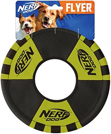 Nerf Dog Trackshot Toss and Tug Ring Dog Toy, Lightweight, Durable and Water Resistant, 9 Inches, For Medium/Large Breeds, Single Unit, Green/Black by GramercyProductsInc