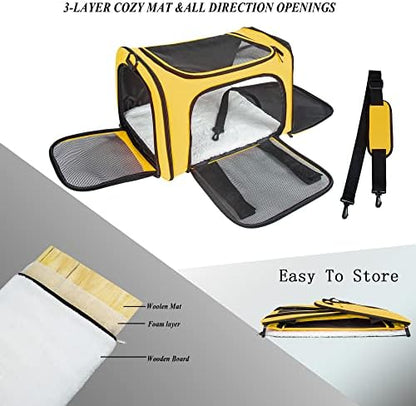 Soft Sided Carrier for Small Medium Cats Dogs,Removable Pad Collapsible Travel Pet Carrier Large Yellow - Image 2
