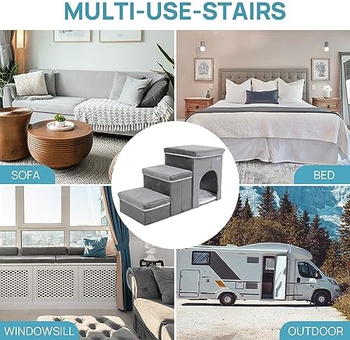 Foldable Pet Stairs with Cozy House & Storage - Image 2
