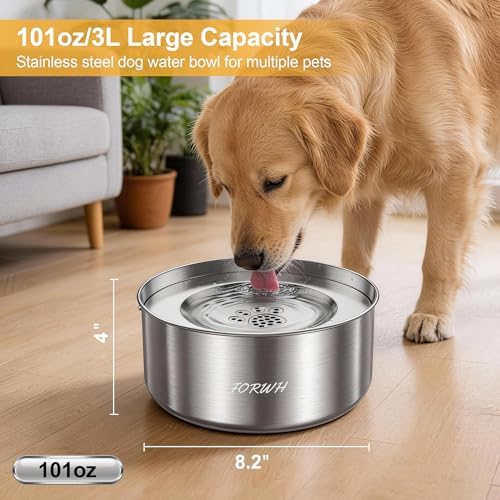 304 Stainless Steel Dog Water Bowl No Spill, 101oz/3L Large Capacity Pet Water Dispenser with Floating Disk, Non-Slip Slow Drink Feeder for Cat, Anti-Gulping & Splash Proof for Travel, Car & Home - Image 3