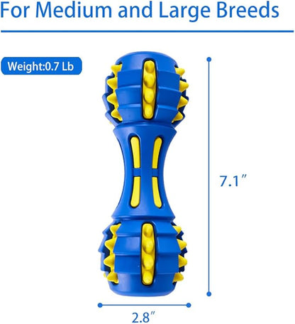 AUSCAT Teething Dog Toys, Durable Squeaky Dog Toys, Rubber Chew Toys for Dogs, Dumbbell Shape, Blue