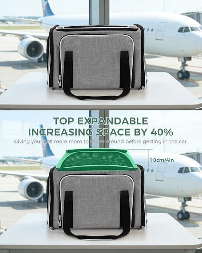 Cat Carrier Bag,Airline Approved Pet Carrier Soft Side Pet Travel 5 Sides Open Doors 5 Sides Expandable Foldable Dog Carrier with Fleece Pad(Patent Pending) Grey - Image 4