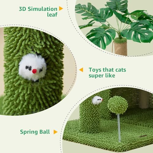 Woochpet Large Cat Tree for Indoor Cats, Multi-Functional Comfy Cat Bed-48in Tall Cat Tower with Scratching Post, Cozy Hammock for Kittens and Adult Cats, Cute Condo with Toy - Image 4