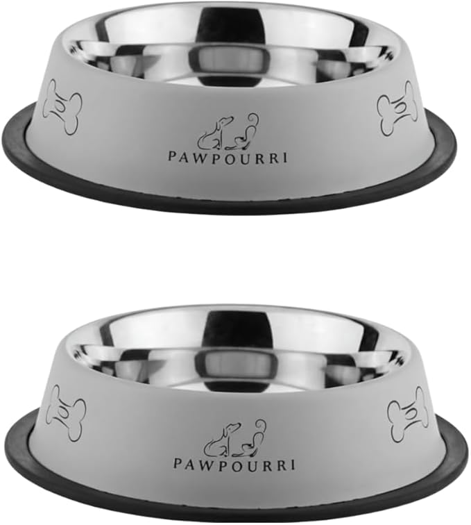 2 Pack Stainless Steel Dog Bowls – 16 fl oz Anti-Skid Food & Water Bowls for Small Dogs, Puppies & Cats|Dog Food & Water Bowl|Dog Feeding Bowl (Grey)