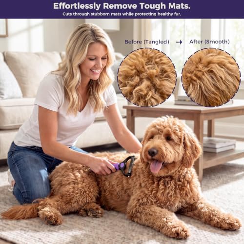 5PCS Dog Grooming Kit with Long Pin Slicker Brush for Dogs, Violet - Image 4