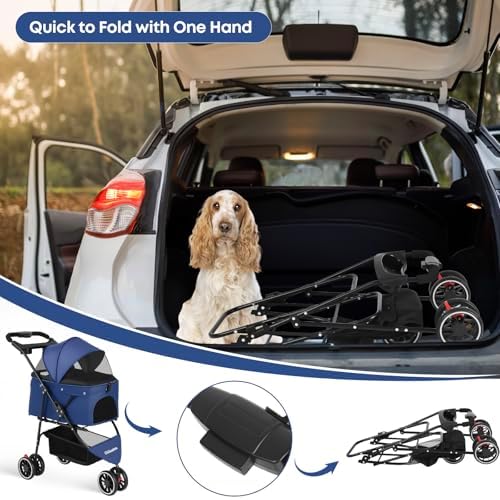 Pet Stroller,Dog Stroller for Small Medium Dogs Cats,3 Wheels,Navy Blue - Image 4