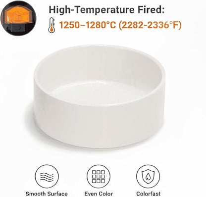 Ceramic Dog and Cat Bowl Modern Cute Weighted Food and Water Bowl Matte Glaze Pet Bowl for Replacement (White, 13.5 OZ)