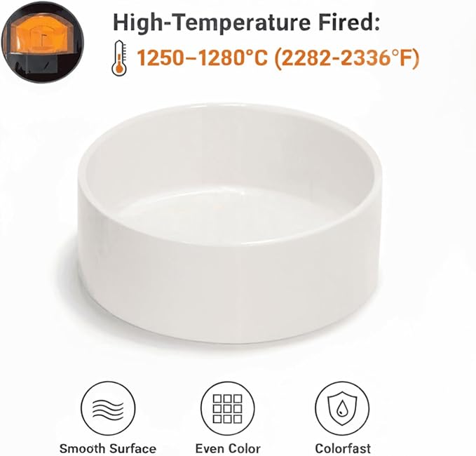 Ceramic Dog and Cat Bowl Modern Cute Weighted Food and Water Bowl Matte Glaze Pet Bowl for Replacement (White, 60.8 OZ)