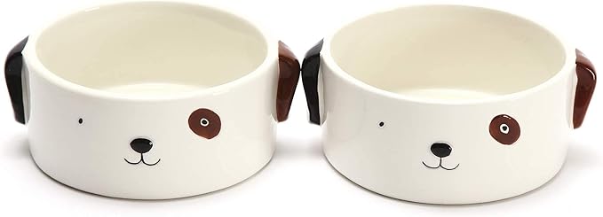 Kurrajong Farmhouse Set of 2 Ceramic Dog Bowls for Small Size Dogs - 4.5" Wide x 2" high - one Dog Water Bowl and one Food Bowl - Adorable and Unique Small Ceramic Dishes for Your furbabies