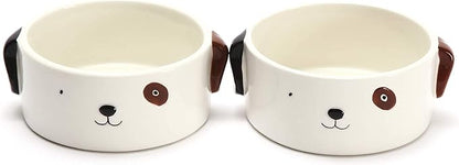 Kurrajong Farmhouse Set of 2 Ceramic Dog Bowls for Small Size Dogs - 4.5" Wide x 2" high - one Dog Water Bowl and one Food Bowl - Adorable and Unique Small Ceramic Dishes for Your furbabies