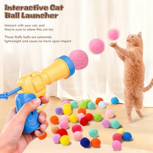 Kerros Cat Ball Toy Launcher with 30 Pom Pom Balls for Indoor Cats - Image 3