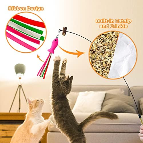 Cat Wand Toys with Silvervine and Bells, 2 Wands and 6 Refills - Image 4