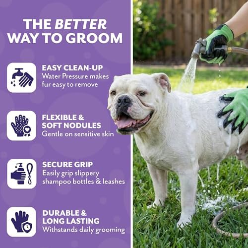 H HANDSON Pet Grooming Gloves - Patented #1 Ranked, Award Winning Shedding, Bathing, & Hair Remover Gloves - Gentle Brush for Cats, Dogs, and Horses (Black, Medium) - Image 5