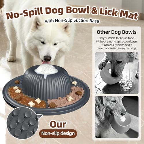 2-in-1 Dog Slow Feeder Bowl & Lick Mat with 2 Rotatable Balls, No-Slip Silicone Anxiety Relief Treat Mat for Dogs & Cats, Dishwasher Safe (Gray) - Image 5
