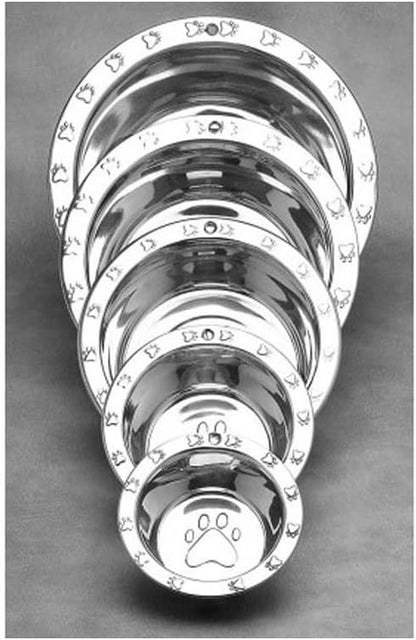MPP Dog Bowls Pawprint Bone Embossed Pet Wide Rim Dishes Stainless Steel Choose Size (16 oz - 1 Pint)