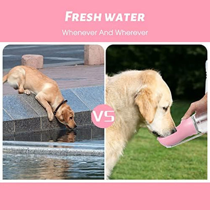 Kalimdor Dog Water Bottle, Leak Proof Portable Puppy Water Dispenser with Drinking Feeder for Pets Outdoor Walking, Hiking, Travel, Food Grade Plastic (19oz Pink) - Image 5